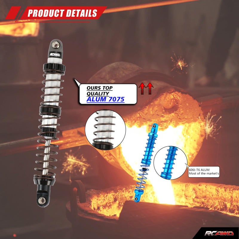 RCAWD 7075 100mm Shock Absorbers Universal for 1/10 RC Crawler Upgrades, for SCX10 I II III Pro 90046 AXI231017 TRX4 TRX6 Redcat D90 MST RC Shocks Dampers with Spring Black - Image 2
